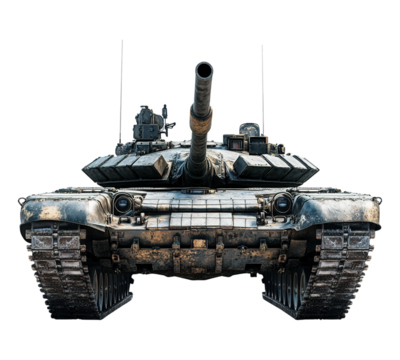 A large, dirty tank with a black and grey color scheme