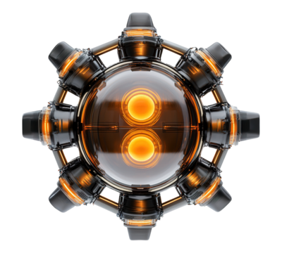 A large, glowing sphere with many small glowing lights on it