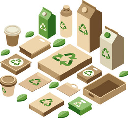 Isometric Eco-Friendly or Sustainable Packaging with Recycling Logo