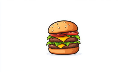 Colorful and appetizing illustration of stacked hamburger with cheese, lettuce, and tomatoes