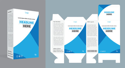 A modern packaging box template suitable for medical, pharmaceutical, or supplement products. Clean layout, editable text, and vibrant geometric design ensure premium brand visibility.