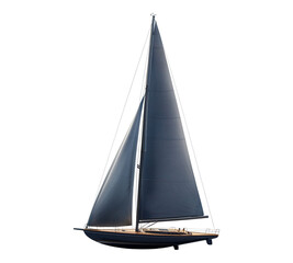 A sailboat with a blue sail is on a white background