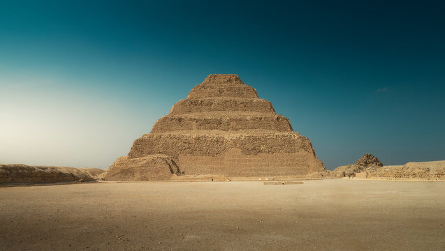 Pyramid of Djoser or Step Pyramid, the first pyramid in history built by the architect Imhotep during the third dynasty at Saqqara, Egypt