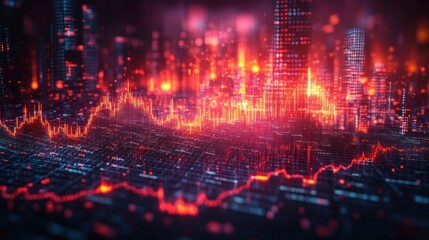 City Crisis  Financial Data Charts Over Night City