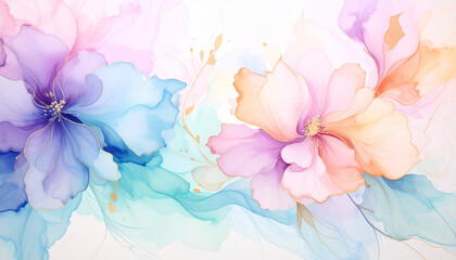 Beautiful watercolor flowers in soft pastel colors with elegant details and flowing background design