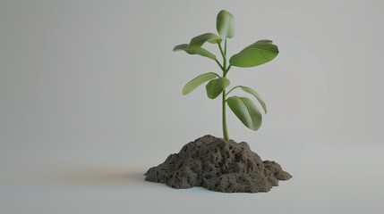 A young green plant is sprouting from the soil, standing out clearly on a pure white background. This vivid and fresh - looking scene, perhaps created with generative AI, showcases the start of new 
