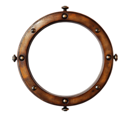 A wooden frame with a circular shape and a black and gold design