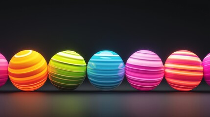 Obraz premium Colorful and vibrant spheres in a row, showcasing various bright patterns and designs.