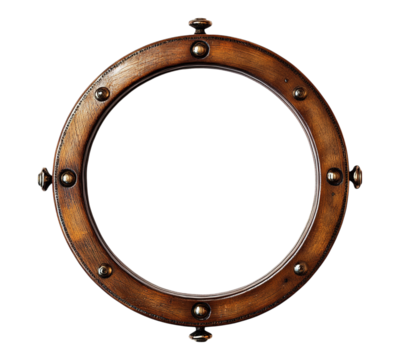 A wooden frame with a circular shape and a black and gold design