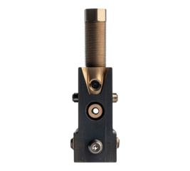 A black and gold tool with a silver screw on top