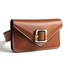 Stylish brown leather belt bag with gold buckle fashion accessory for women trendy waist bag design