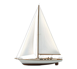 A white sailboat with a white sail and a brown mast