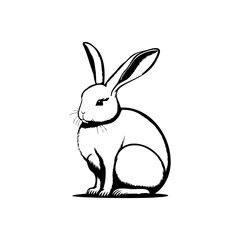 Elegant monochromatic depiction of a rabbit sitting upright on a blank background