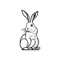 Obraz premium Intricate monochrome line art drawing of a domestic rabbit, expressing charm and simplicity