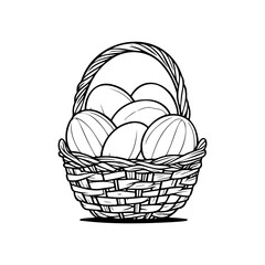 Elegant monochrome illustration of an Easter basket filled with decorated eggs