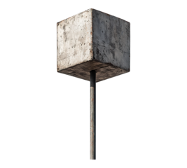 A grey concrete block with a metal pole sticking out of it