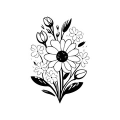 Elegant floral bouquet illustration with delicate petals and organic accents