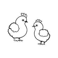 Two adorable chicks in a delightful black and white illustration style