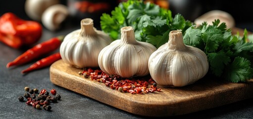 Garlic, Cilantro, and Spices: A Culinary Still Life
