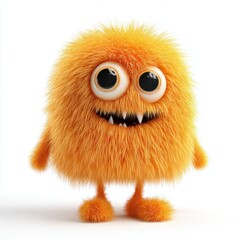 Fototapeta premium Fluffy orange monster with spiral eyes and one big foot illustration creature cartoon.