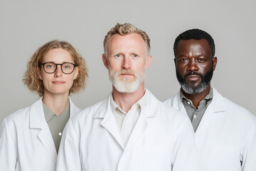 Team of diverse scientists in lab coats, symbolizing collaboration and expertise in medical research. Committed to advancing healthcare.