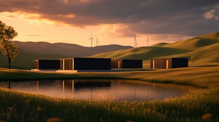 Obraz premium Sustainable Energy Storage Facility at Sunset