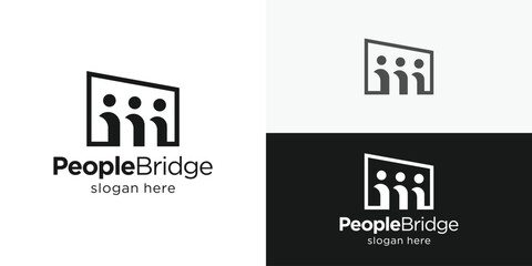 Creative simple people bridge logo template. Bridge people family together symbol, human unity icon, people connect logo design vector illustration.