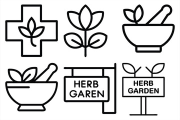 Set of Medicinal herbs line icon, herbs medicine pictograms vector