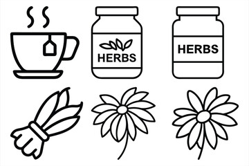 Set of Medicinal herbs line icon, herbs medicine pictograms vector