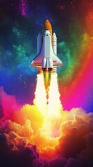 White spaceship shuttle launching vibrant rocket cosmic.