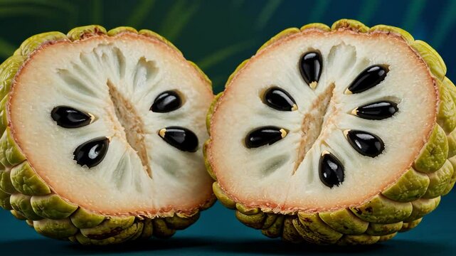 A sliced custard apple.