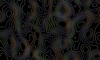 The grey white on black contours vector topography stylized height of the lines. The concept of a conditional geography scheme and the terrain path. wave Line topography. Geography concept. paper,