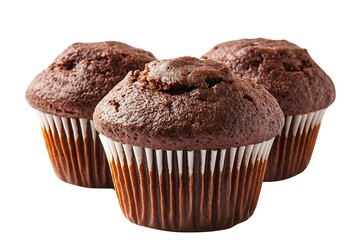 A pile of chocolate chip muffins isolated on a white background