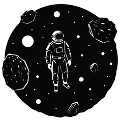 Fototapeta premium Astronaut vector silhouette illustration Astronaut in asteroid belt