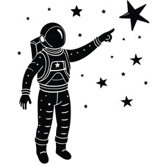 Astronaut vector silhouette illustration Astronaut pointing to stars