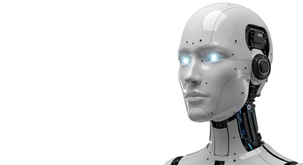 digital head artificial intelligence concept, subject on the right with copy space on the left, glossy modern style. ,isolated on bright background, no text, ultra sharp detailed