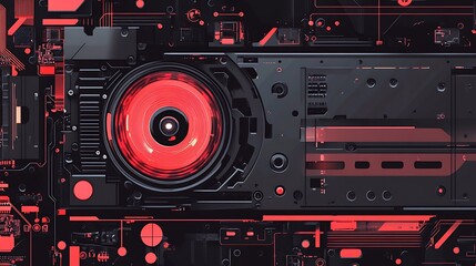 Fototapeta premium Red Tech Component Closeup.