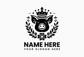 Elegant pig vector logo featuring floral crown and royal headpiece, a refined and stylish design perfect for boutique farm, organic, or beauty branding   © vectorvovdesign