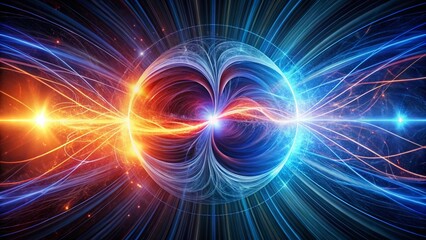 Obraz premium Abstract Magnetic Field Visualization: Glowing Lines & Arrows in Dark Space