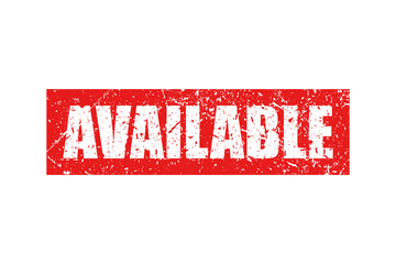 Available red stamp on white background