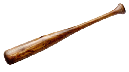 A wooden baseball bat isolated against a Transparent background view