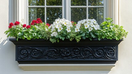 Fototapeta premium Ornate window box with colorful flowers