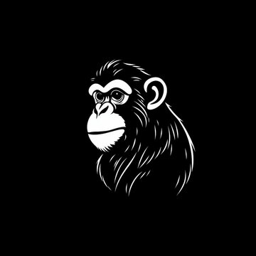 Stilisiertes Affengesicht mit wei&szlig;en Linien auf schwarzem Hintergrund, perfekt als ikonisches Logo oder minimalistisches Tierdesign.