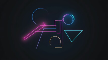 Obraz premium Neon geometric shapes, dark background.