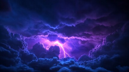 Dramatic lightning display over voluminous cloudscape in violet hues
