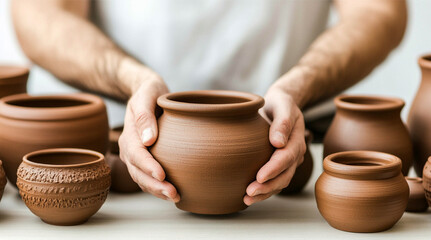 Village artisans skillfully create pottery using traditional techniques in a lively workshop setting