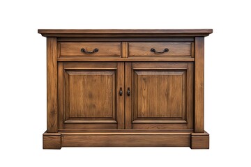 A solid oak sideboard with two doors and one drawer, isolated on a white background