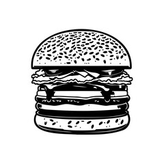 Monochrome burger illustration emphasizing texture and classic food design elements