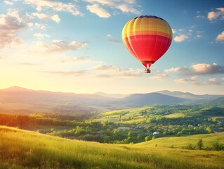 Obraz premium 78. A hot air balloon flying over a beautiful summer valley