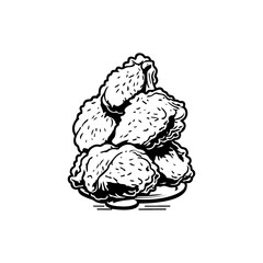 Stylized illustration of crispy fried chicken pieces stacked on a simple plate